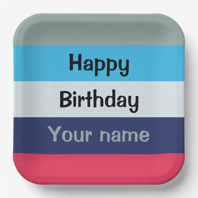 Blue and Burgundy Happy Birthday Pappteller (Vorderseite)