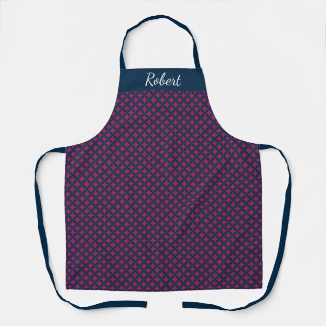 Blue and Burgundy Individuelle Name Schürze (Vorderseite)