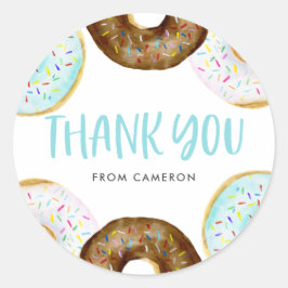 Blue and Chocolate Donuts Kinderdusche Danke Runder Aufkleber