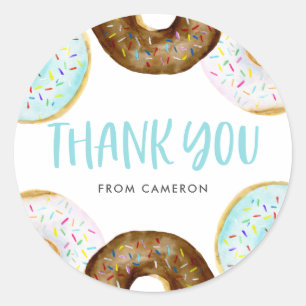 Blue and Chocolate Donuts Kinderdusche Danke Runder Aufkleber