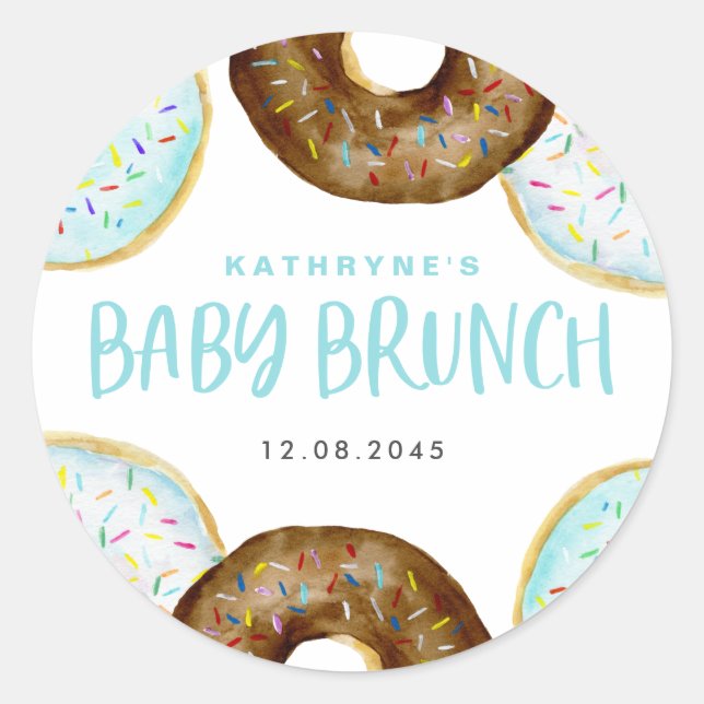 Blue and Chocolate Sprinkle Donuts Baby Brunch Runder Aufkleber (Vorderseite)