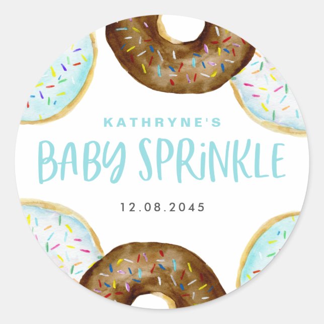 Blue and Chocolate Sprinkle Donuts Baby Sprinkle Runder Aufkleber (Vorderseite)