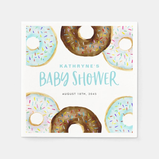 Blue and Chocolate Sprinkle Donuts Babydusche Serviette (Vorderseite)