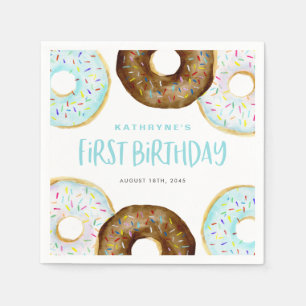 Blue and Chocolate Sprinkle Donuts Erster Geburtst Serviette