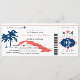 Blue and Coral Cuba Boarding Pass Palm Tree Einladung