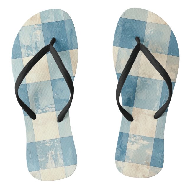 Blue and cream checkered pattern flip flops (Fußbett)