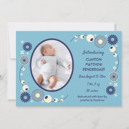 Blue and Cream Floral Baby Boy Birth Annoucement Einladung