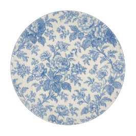 Blue and Cream Floral Toile de Jouy Schneidebrett