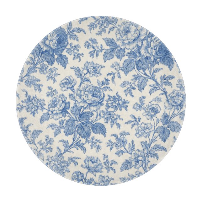 Blue and Cream Floral Toile de Jouy Schneidebrett (Vorderseite)