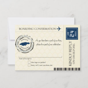 Blue and Cream Jamaica UAWG Boarding Pass RSVP Karte