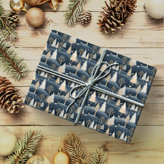 Blue and Cream Snowy Fields Geschenkpapier