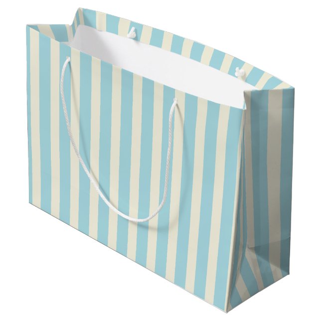 Blue and Cream Strift Geschenktasche Große Geschenktüte (Rückseite Schrägansicht)