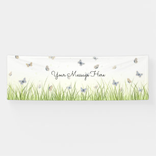 Blue and Crème Butterfets Charming Garden Scene B Banner