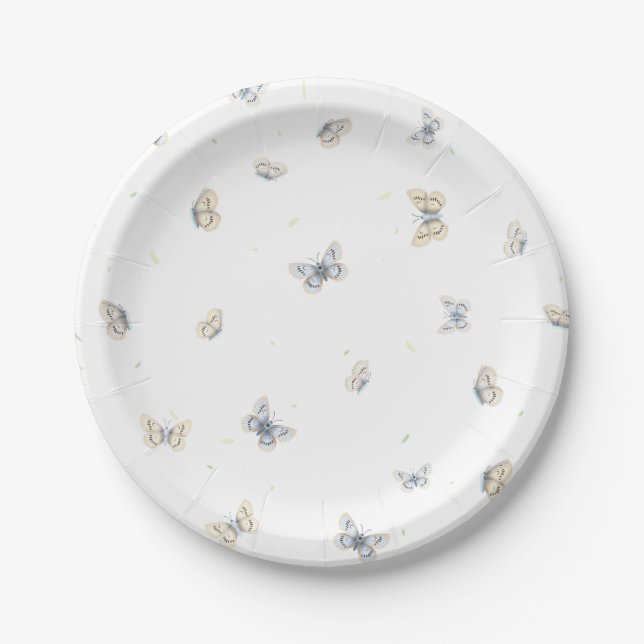 Blue and Crème Butterfys Charming Garden Fauna Pappteller (Vorderseite)