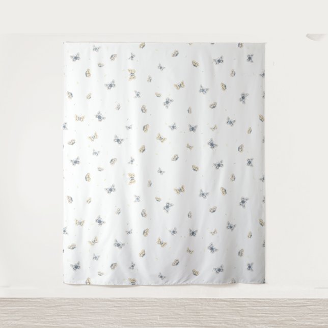 Blue and Crème Butterfys Charming Garden Fauna Wandteppich (Vorderseite)