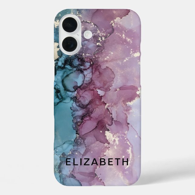 blue and dusty pink gold marble  personalized  Case-Mate iPhone hülle (Rückseite)
