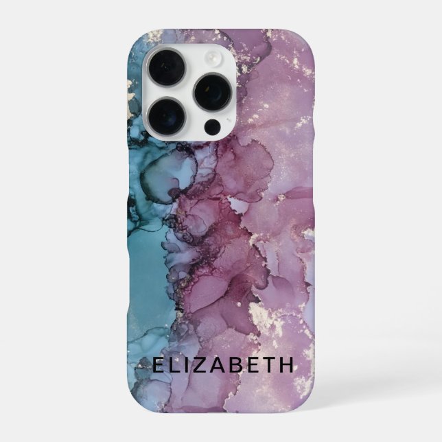 blue and dusty pink gold marble  personalized  iPhone hülle (Rückseite)