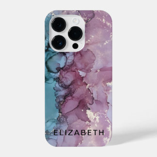 blue and dusty pink gold marble personalized iPhone 14 pro hülle