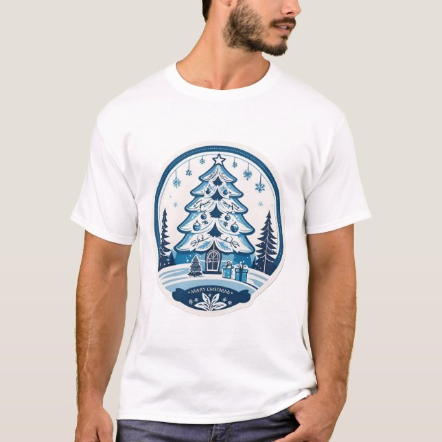 Blue and Ehite Christmas T-Shirt (Vorderseite)