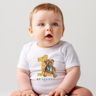 Blue and Gold 1. Geburtstag Teddy Bär Baby T-shirt