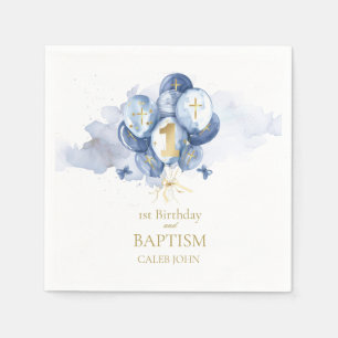 Blue and Gold 1. Geburtstag und Taufe Napkins Serviette
