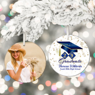 Blue and Gold 20xx Graduate Foto Keramik Ornament