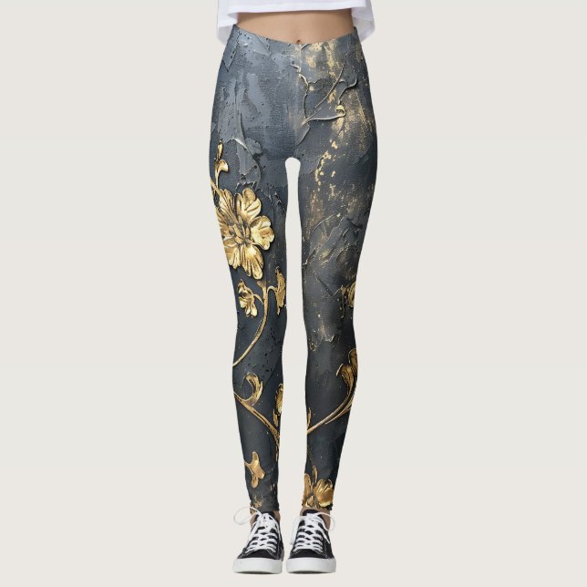 Blue and Gold 3D Leggings (Vorderseite)