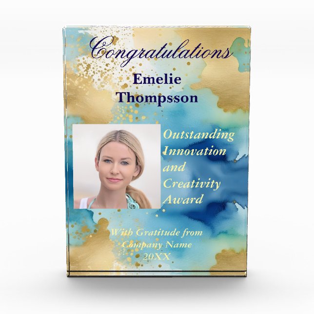 Blue and Gold Abstrakt Innovation Creativity Award Fotoblock (Vorderseite)