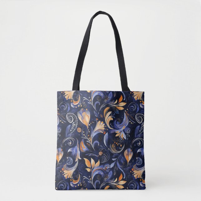 Blue and Gold Abstrakt Paisley Blätter (Vorderseite)