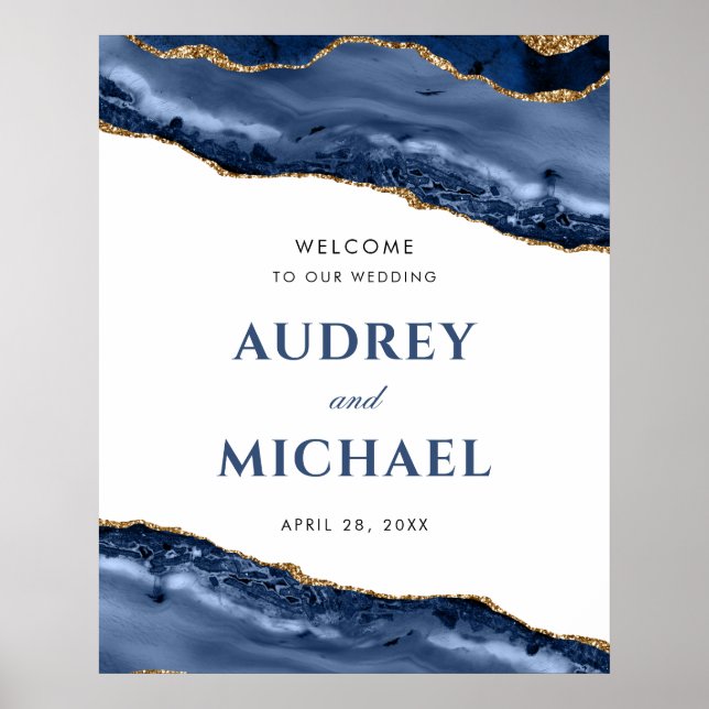 Blue and Gold Agate Border Welcome Poster (Vorne)