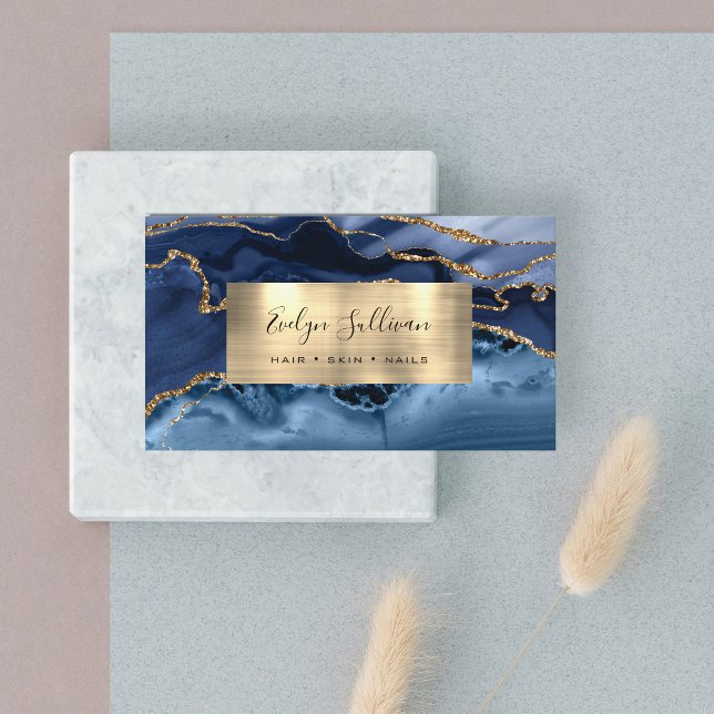 Blue and Gold Agate Business Card Visitenkarte (Von Creator hochgeladen)