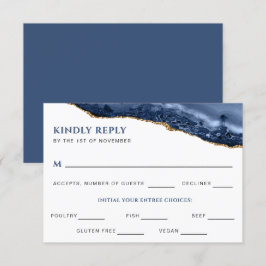 Blue and Gold Agate Geode Wedding Repcard Einladung