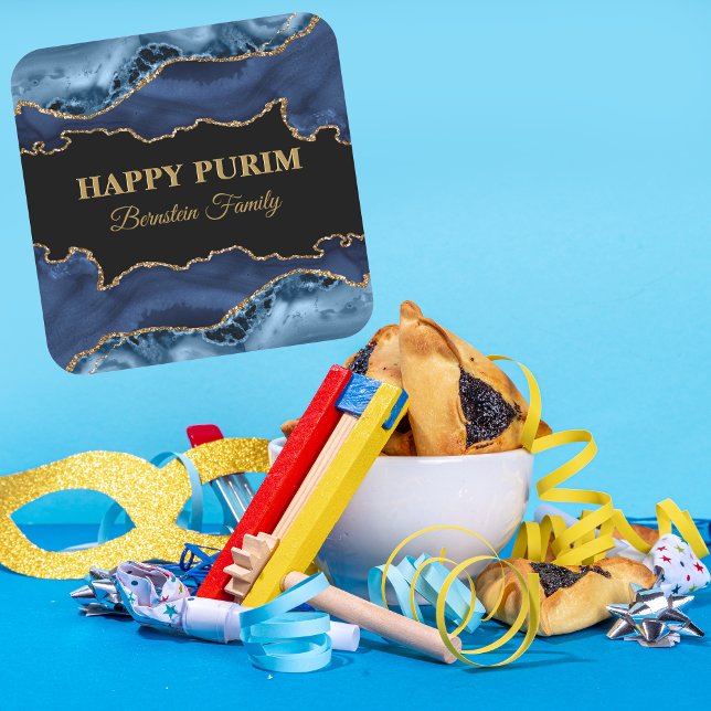 Blue and Gold Agate Hebrew Happy Purim Stickers (Von Creator hochgeladen)