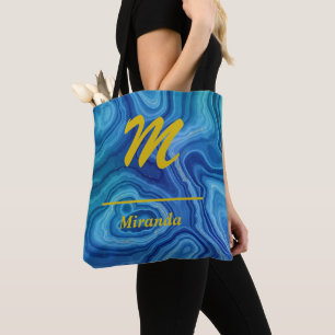Blue and Gold Agate Marmor mit Monogramm und Name