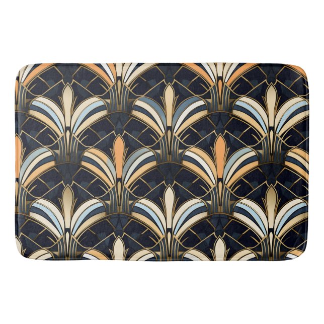 Blue and Gold Art Deco Badematte (Vorderseite)