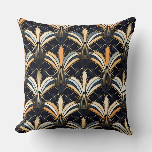 Blue and Gold Art Deco Kissen (Vorderseite)