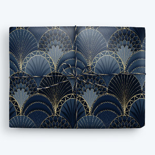 Blue and Gold Art Deco Scallop Luxus Geschenkpapier