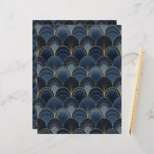 Blue and Gold Art Deco Scallop Scrapbook Paper