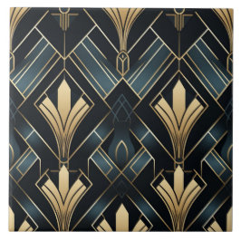 Blue and Gold Art Deco, Shiny and Dark Fliese