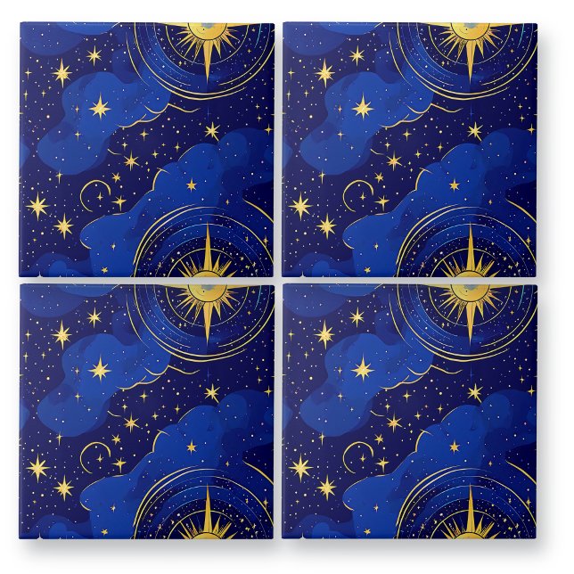 Blue and Gold Astrologie Stars und Sky Fliese (Von Creator hochgeladen)