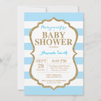 Blue and Gold Baby Dusche Einladung Glitzer