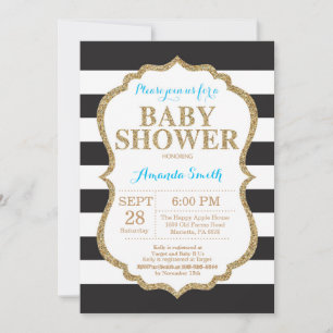 Blue and Gold Baby Dusche Einladung Glitzer