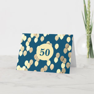 Blue and Gold Balloons 50. Geburtstag Karte