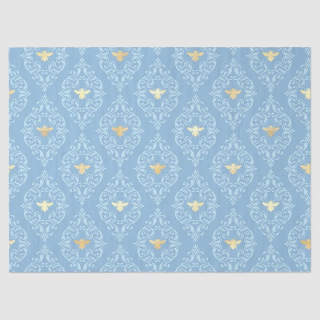 Blue and Gold Bees Series Design #1 Seidenpapier (Vorderseite)