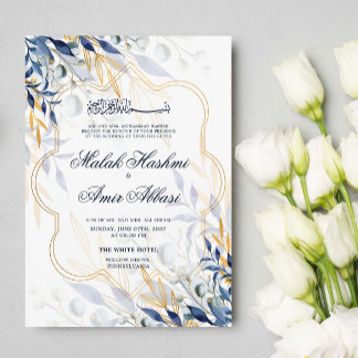 Blue and Gold Blätter Islamische Hochzeiten Einladung
