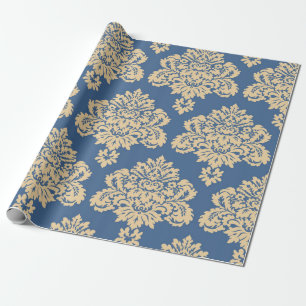 Blue and Gold Blume Damask Geschenkpapier