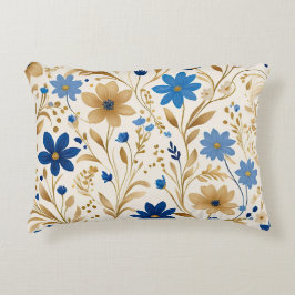 Blue and Gold Blume Dekokissen