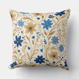 Blue and Gold Blume Kissen