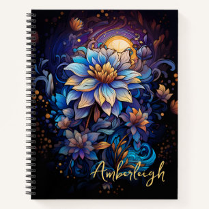 Blue and Gold Blume mit Name Notebook Notizbuch