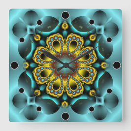 Blue and Gold Blume und Schmetterlinge Quadratische Wanduhr